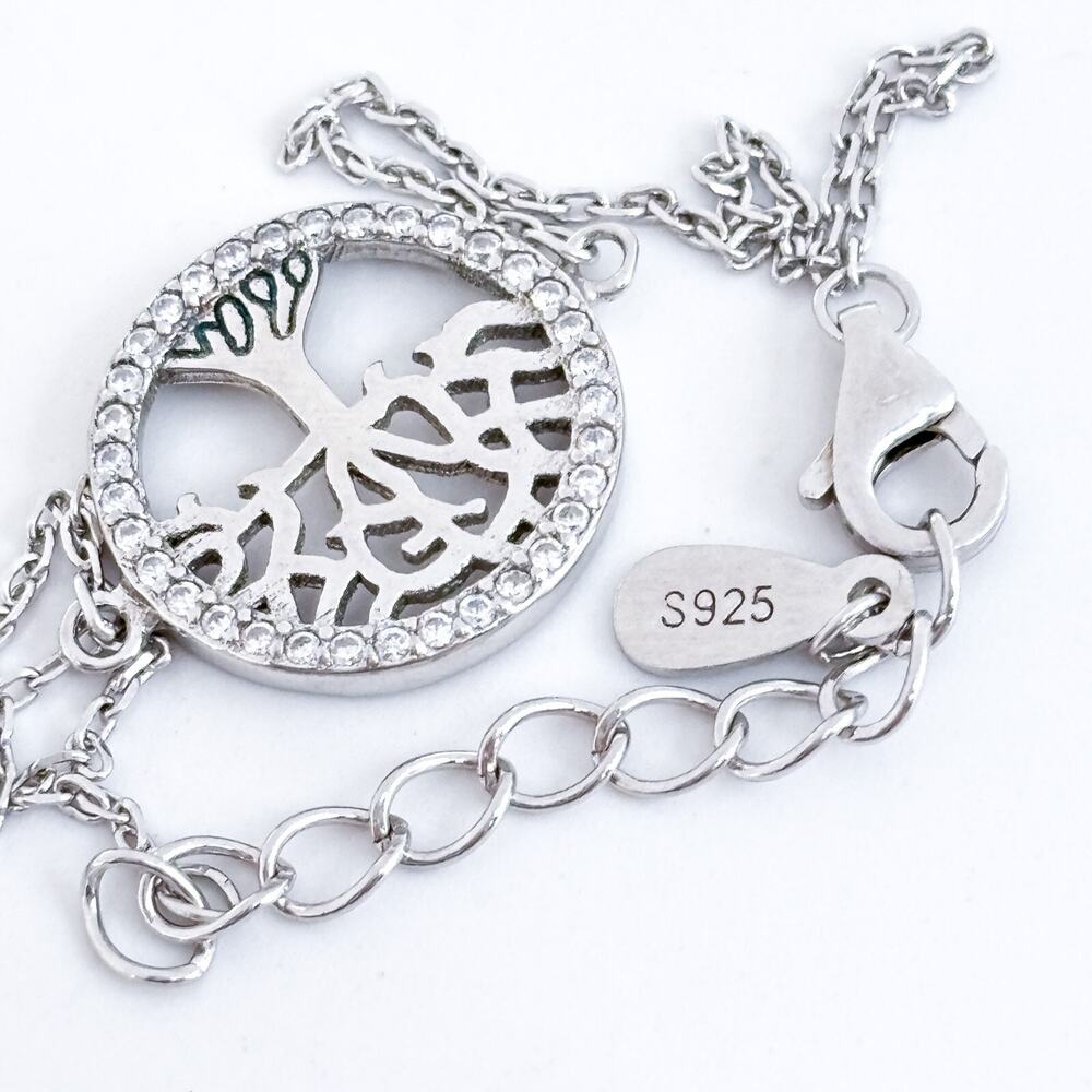 Vintage Sterling Silver 925 Cubic Zirconia Tree of Life Chain Bracelet 6.5"-7.75